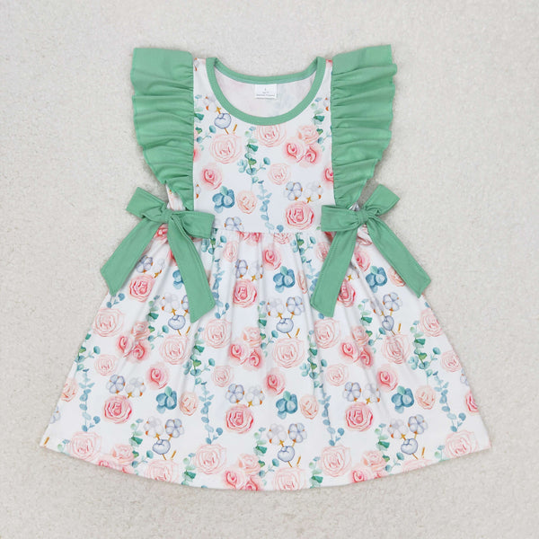 GSD1071 RTS toddler clothes green flower baby girl summer dress