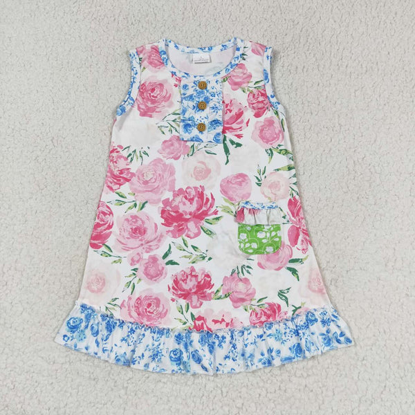 GSD1154 RTS  toddler clothes pocket flower sleeveless baby girl summer dress