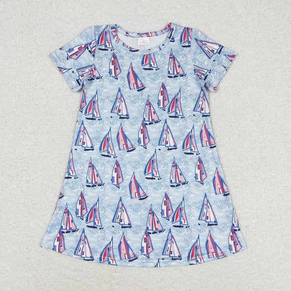 GSD1161 RTS toddler clothes sailboat baby girl summer dress ¡ꡧprint¡ê?