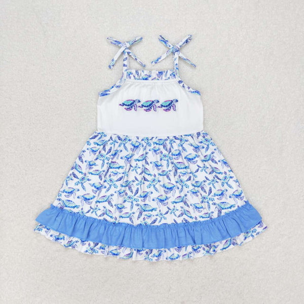 GSD1233 RTS baby girl clothes sea turtle toddler girl summer dress embroidery