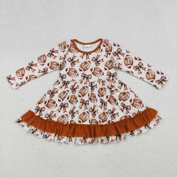 GLD1268 RTS toddler clothes football brown twirl dresses girl winter dress