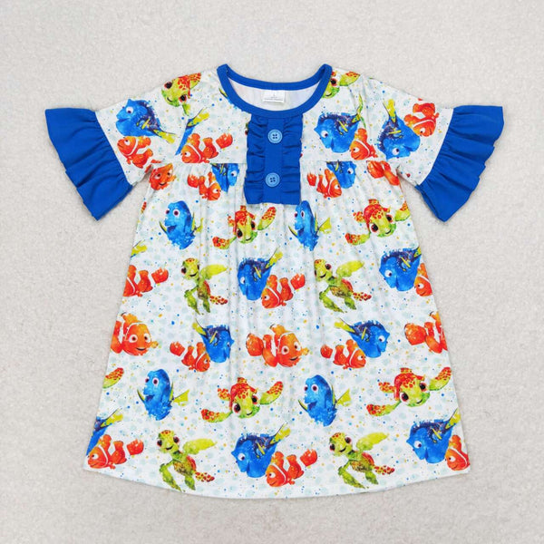 GSD1312 RTS baby girl clothes cartoon fish toddler girl  summer dress
