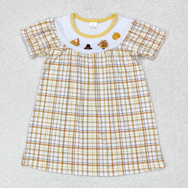 GSD1322 RTS baby girl clothes turkey toddler girl thanksgiving day dress embroidery