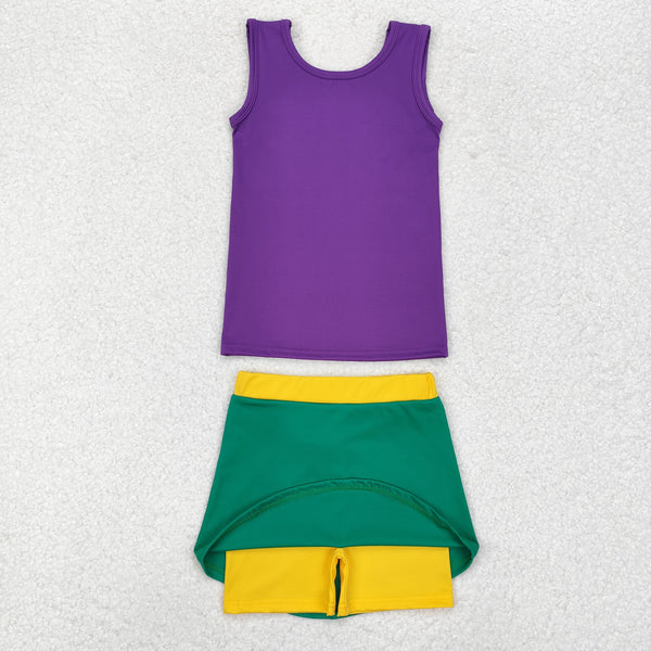 RTS toddler girl clothes mardi gras girl summer yoga dress yoga clothes