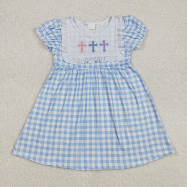 RTS kids summer matching clothes easter cross embroidery girl spring clothes