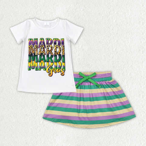 GSD1628 RTS toddler girl clothes mardi gras girl skirt set