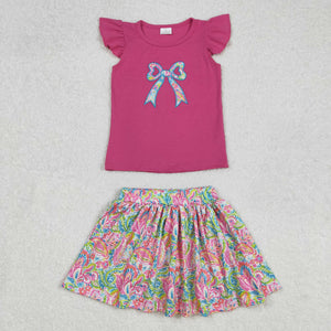 GSD1688 RTS girl summer clothes bow embroidery girl skirt outfit