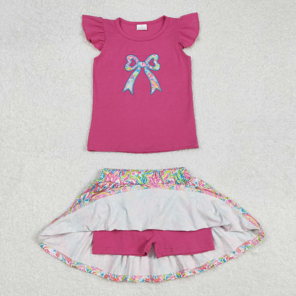 GSD1688 RTS girl summer clothes bow embroidery girl skirt outfit