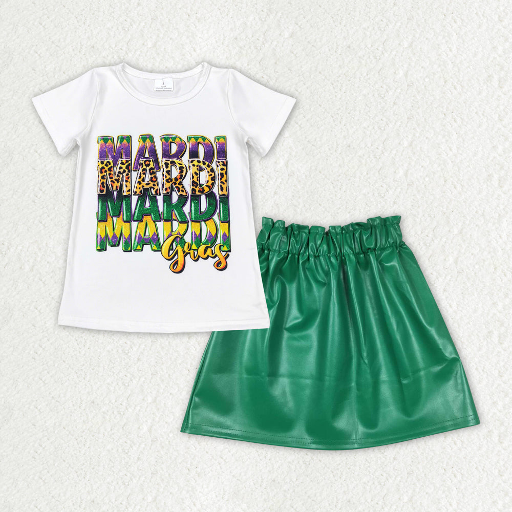 GSD1712 baby girl clothes mardi gras girl summer leather skirt set