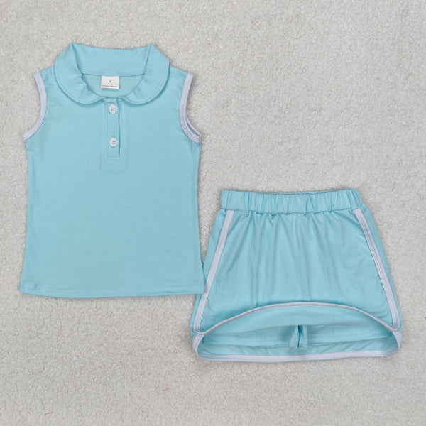 RTS girl summer clothing set solid color cotton girl summer shorts set