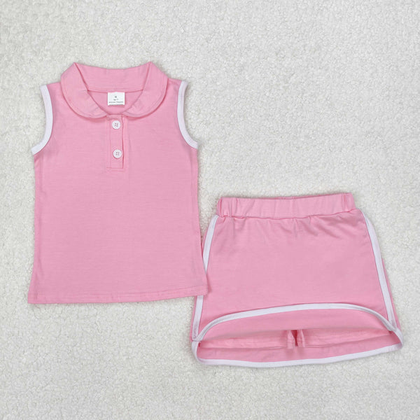 RTS girl summer clothing set solid color cotton girl summer shorts set