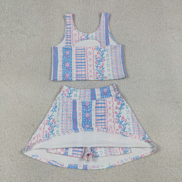 GSD1995 RTS toddler girl clothes floral girl summer set yoga clothes atheletic outfit