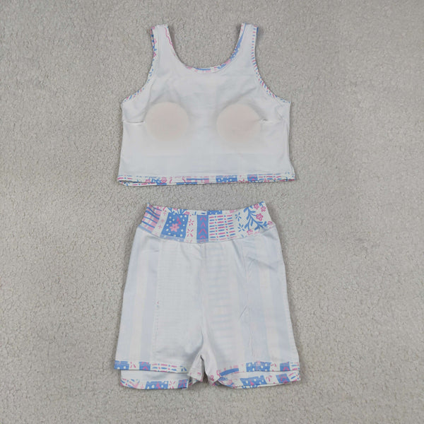 GSD1995 RTS toddler girl clothes floral girl summer set yoga clothes atheletic outfit