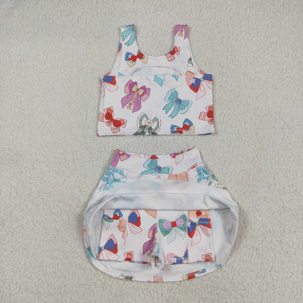 RTS toddler clothes matching clothing bows kids summer yoga clothing