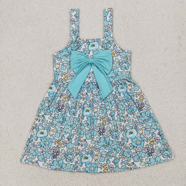 RTS girl summer clothes blue floral girl summer matching clothing