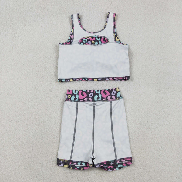 GSD2176 RTS toddler girl clothes leopard print girl summer set yoga clothes