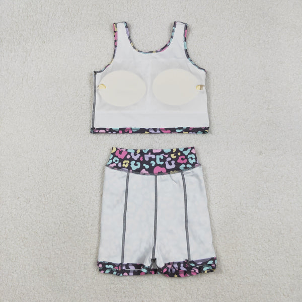 GSD2176 RTS toddler girl clothes leopard print girl summer set yoga clothes