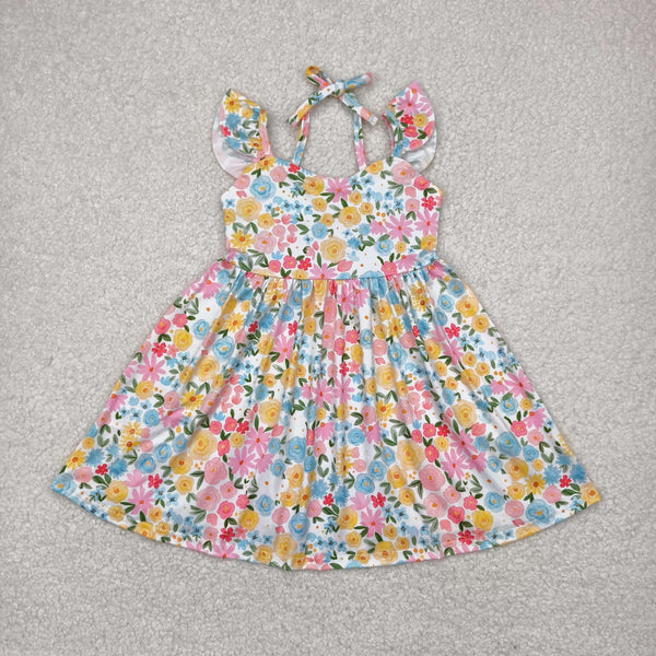 RTS toddler clothes floral tie  twirl girl summer dress
