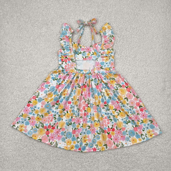 RTS toddler clothes floral tie  twirl girl summer dress