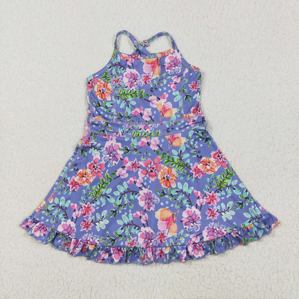 RTS toddler clothes matching clothing floral bow dress kids summer yoga clothing 3