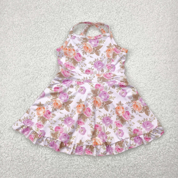 RTS toddler clothes matching clothing floral bow dress kids summer yoga clothing 2