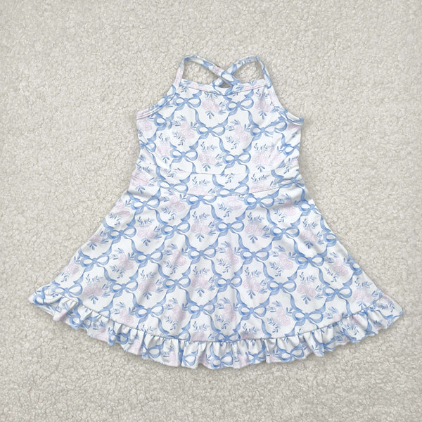 RTS toddler clothes matching clothing floral bow dress kids summer yoga clothing