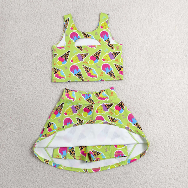 GSD2520 RTS toddler girl clothes Ice cream girl summer set yoga clothes sports clothes