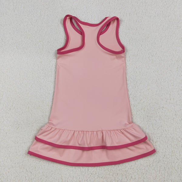 GSD2630 RTS girl clothes pink girl summer dress yoga clothes atheletic sleeveless dress