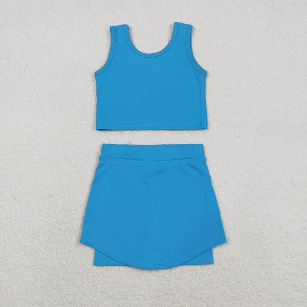 GSD2659 RTS toddler girl clothes  blue girl summer set yoga clothes summmer sports outfit