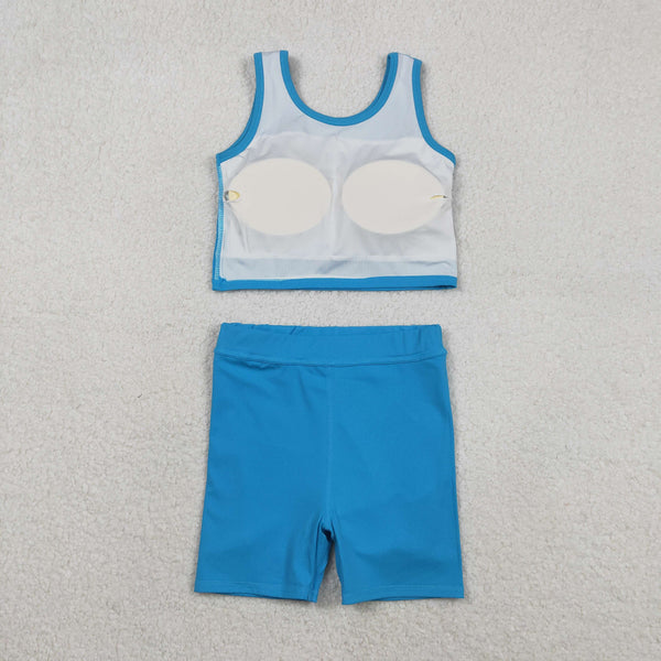 GSD2659 RTS toddler girl clothes  blue girl summer set yoga clothes summmer sports outfit