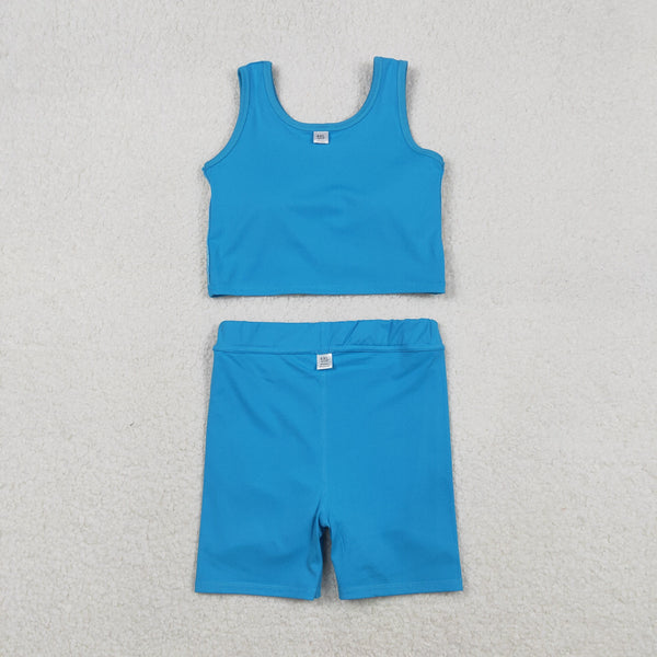 GSD2659 RTS toddler girl clothes  blue girl summer set yoga clothes summmer sports outfit