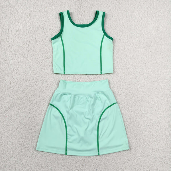 GSD2671 RTS toddler girl clothes green girl summer set yoga clothes sports clothing set