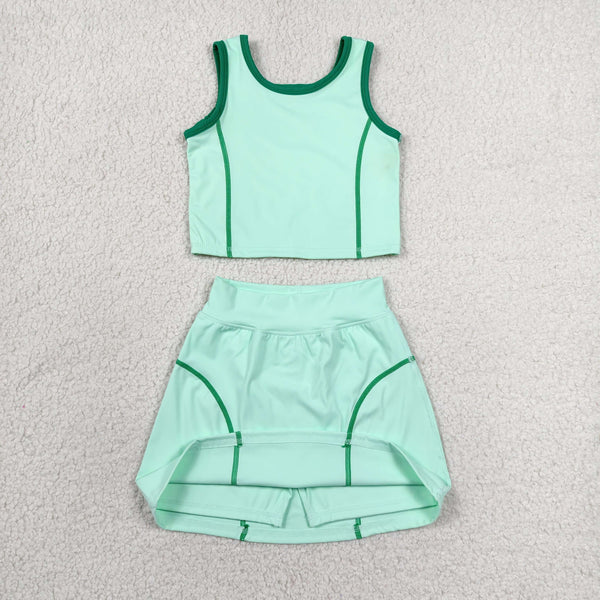 GSD2671 RTS toddler girl clothes green girl summer set yoga clothes sports clothing set