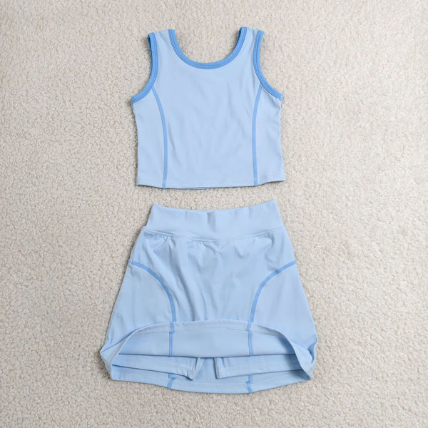 GSD2674 RTS toddler girl clothes blue girl summer set yoga clothes sports clothes