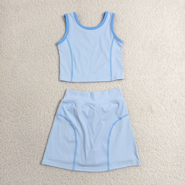 GSD2674 RTS toddler girl clothes blue girl summer set yoga clothes sports clothes