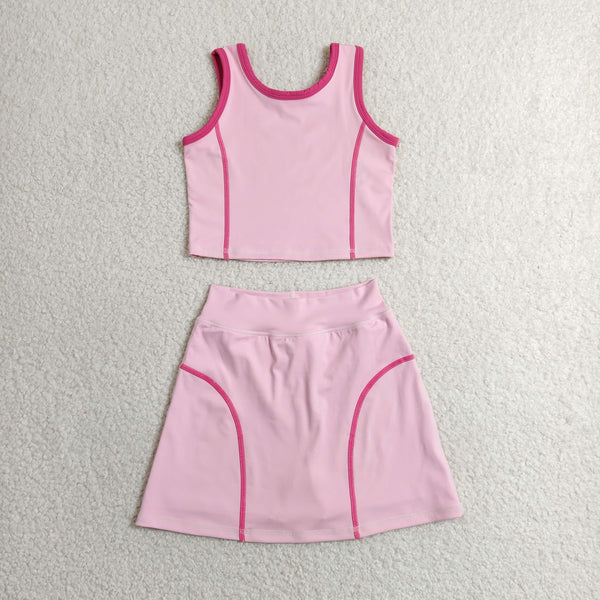 GSD2675 RTS toddler girl clothes pink girl summer set yoga clothes sports clothing