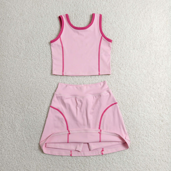 GSD2675 RTS toddler girl clothes pink girl summer set yoga clothes sports clothing