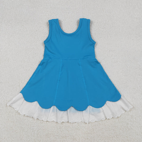 GSD2680 RTS girl clothes blue lace girl summer dress yoga clothes