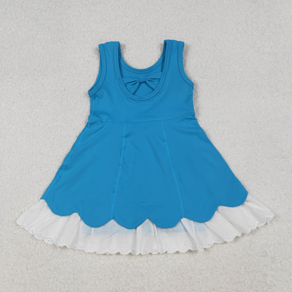 GSD2680 RTS girl clothes blue lace girl summer dress yoga clothes
