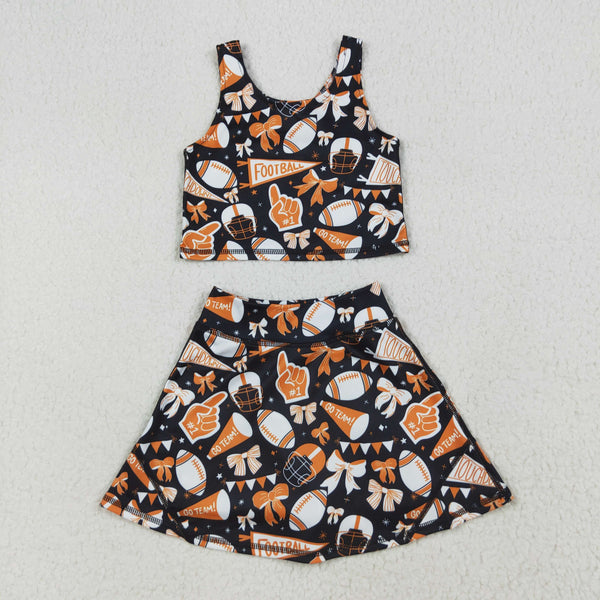 GSD2687 RTS girl clothes orange team cheer girl summer set yoga clothes atheletic clothing