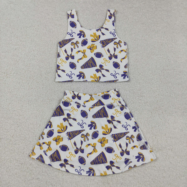 GSD2690 RTS toddler girl clothes cheer girl summer set yoga clothes