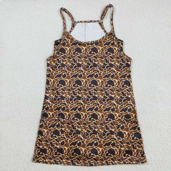 GSD2735 RTS adult clothes brown camo adult women summer dress yoga dress