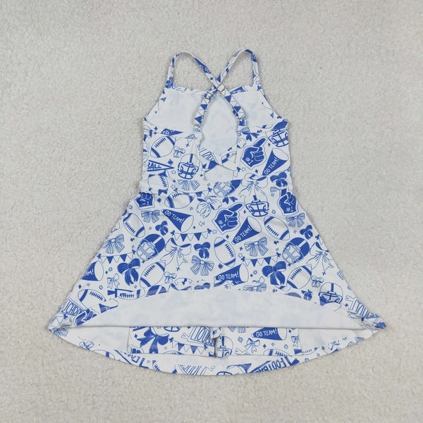 GSD2778 RTS girl clothes blue football go team girl summer dress yoga clothes atheletic clothes