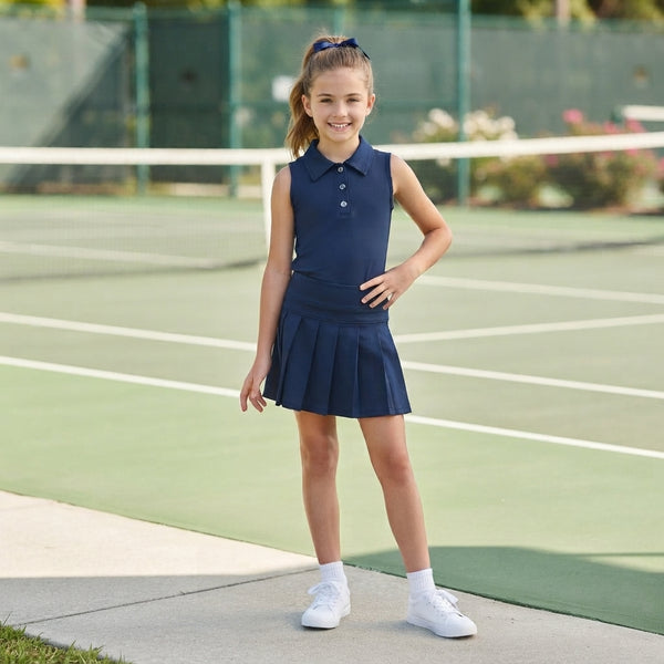 RTS GT1159 toddler girl clothes solid navy sleeveless polo top