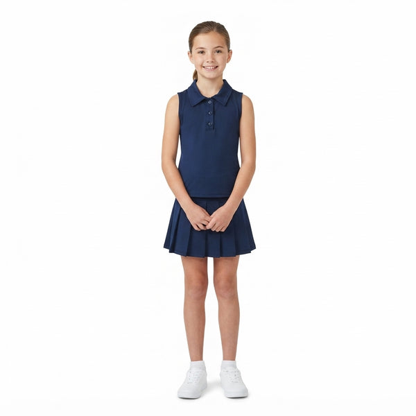 RTS GT1159 toddler girl clothes solid navy sleeveless polo top