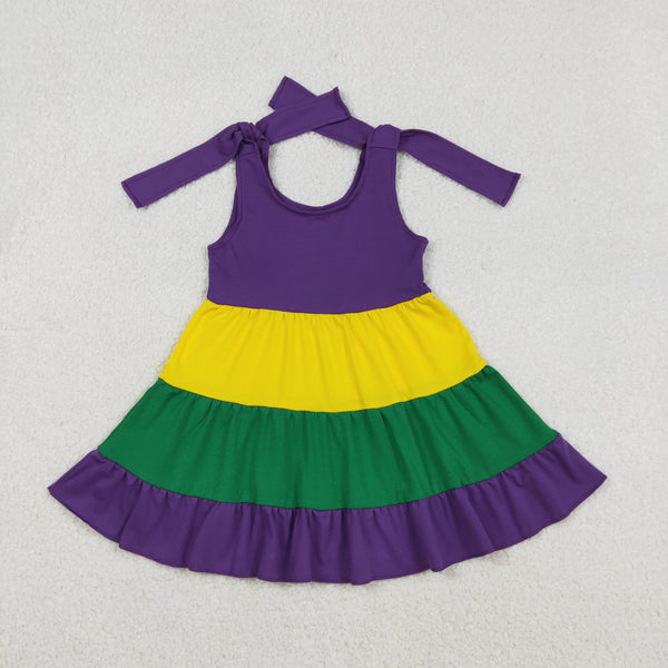 GSD2888 RTS toddler girl clothes mardi gras purple girl summer dress