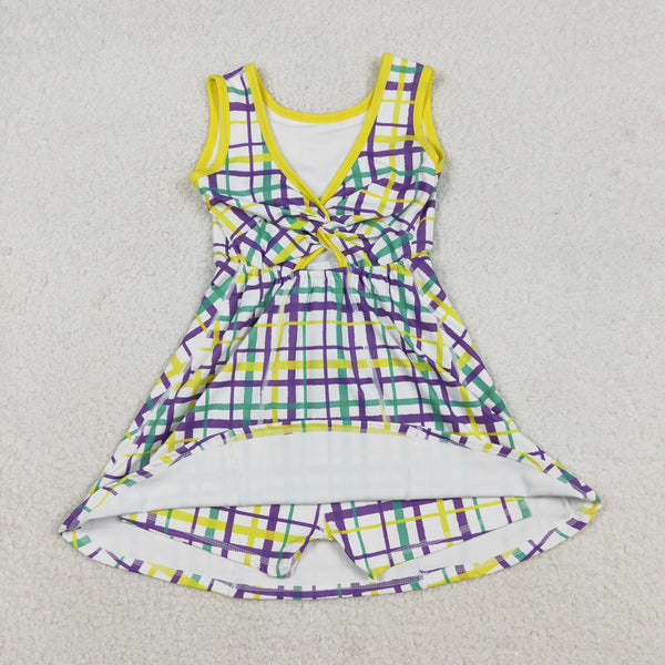 GSD2945 RTS toddler clothes mardi gras  girl yoga summer dress Sports dress