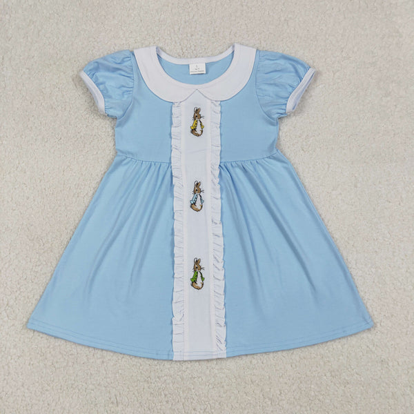 GSD2961 RTS toddler clothes blue bunny girl easter summer dress embroidery