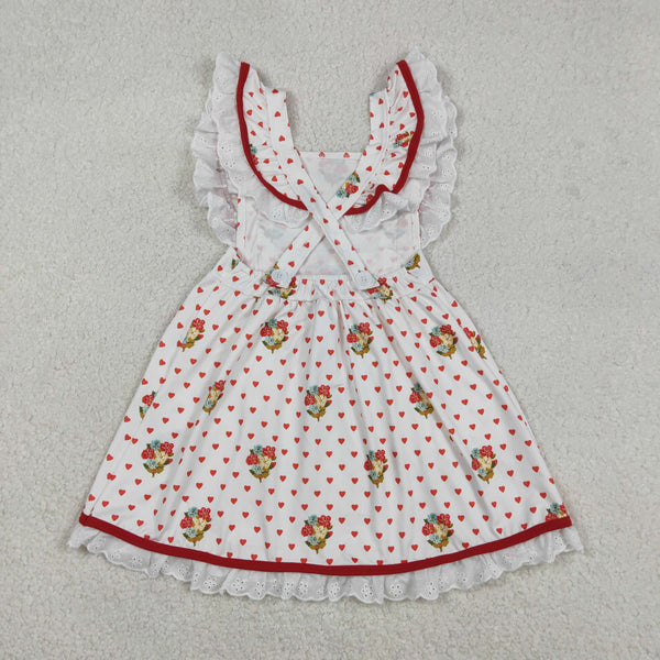 GSD2963 RTS toddler girl clothes red valentines day clothes dress bear girl summer dress
