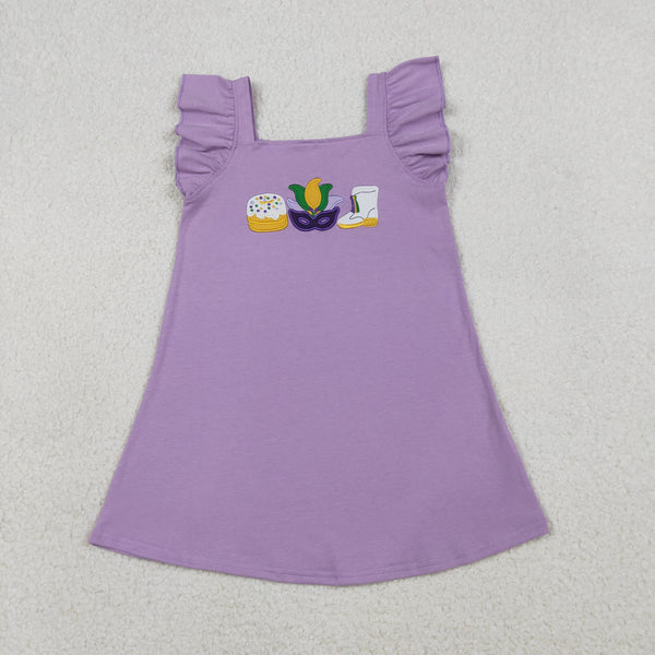 GSD3022 RTS toddler girl clothes mardi gras girl spring dresses embroidery summer dress
